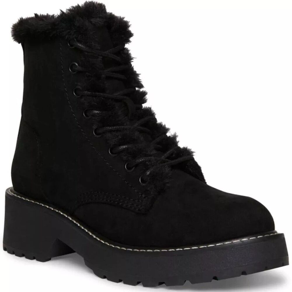 Madden Girl Womens 7 M Black Carra Lace Up Lined Combat Boots NIB YE1